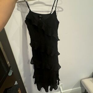 AQUA BLACK RUFFLE MIDI DRESS